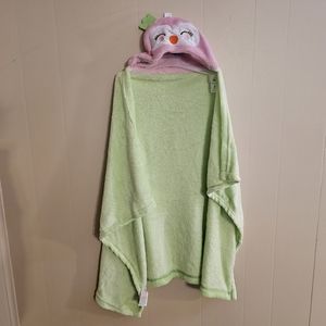 Hooded Toddler Green and Pink Owl Soft Blanket NWOT